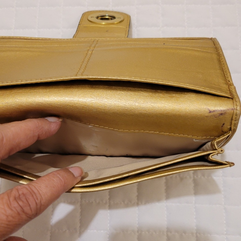 VTG Coach Signature‎ C Turnlock Envelope Wallet Khaki Brown Canvas Gold Trim Hot - Picture 9 of 16